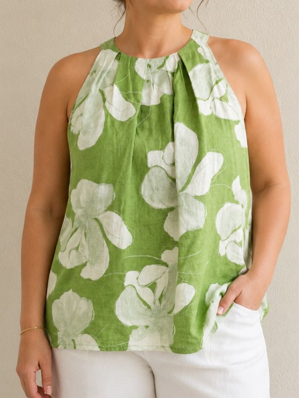 JOIE Halterneck Top Linen Blend Botanical Print Size XL